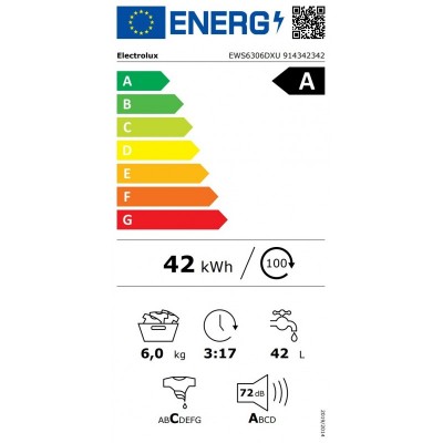 Пральна машина Electrolux фронтальна, 6кг, 1000, A, 41см, дисплей, інвертор, сріблястий темний
