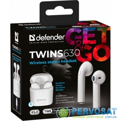 Наушники Defender Twins 630 TWS Bluetooth White (63630)