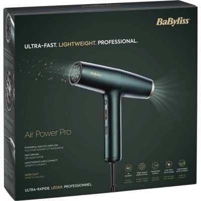 Фен Babyliss Air Power Pro, 1700Вт, 3 режими, дифузор, іоніз-я, хол. обдув, зелений