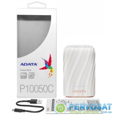 Батарея универсальная ADATA P1050C White (10050mAh, out 2*5V*2,4A max, cable USB-C) (AP10050C-USBC-CWH)