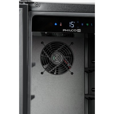 Холодильник Philco для вина, 87x60x57, холод.відд.-116л, зон - 2, бут-40, диспл, підсвітка, чорний