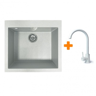Набір кухонний Adamant Univer, штучний камінь, квадрат, без крила, 560х500х200мм, чаша - 1, врізна, Old stone + змішувач