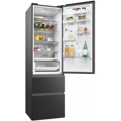 Холодильник Haier багатодверний, 205x59.5х65.7, холод.відд.-289л, мороз.відд.-125л, 3дв., А++, NF, інв., дисплей, зона нульова, чорний