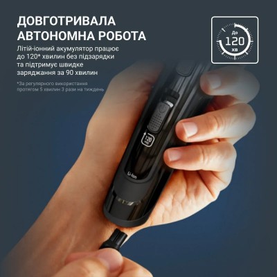 Машинка для стрижки Rowenta Advancer, для бороди, вусів, голови, мережа+акум., роторний мотор, насадок-3, кейс, титан.напил., темно-синій