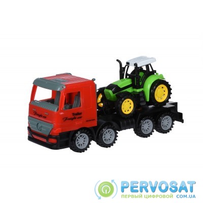 Same Toy Машинка инерционная Super Combination Тягач (красный) с трактором
