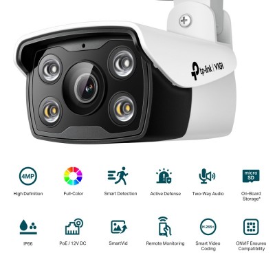 IP-Камера TP-LINK VIGI C340-2,8, PoE, 4Мп, 2,8 мм, H265+, IP66, Bullet, кольорове нічне бачення, зовнішня