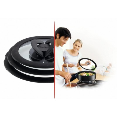 Кришка Tefal Ingenio 28см, скло, силікон, прозоро-чорний