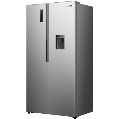 Холодильник SBS Gorenje, 179х62х91см, 2 двері, 344(197)л, А+, NF+, Інв., Зона св-ті, диспенсер, Зовн. Диспл, нерж