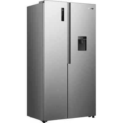 Холодильник SBS Gorenje, 179х62х91см, 2 двері, 344(197)л, А+, NF+, Інв., Зона св-ті, диспенсер, Зовн. Диспл, нерж