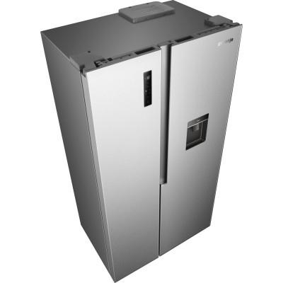 Холодильник SBS Gorenje, 179х62х91см, 2 двері, 344(197)л, А+, NF+, Інв., Зона св-ті, диспенсер, Зовн. Диспл, нерж