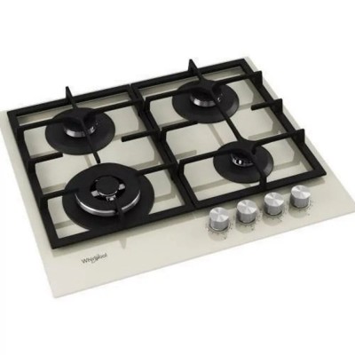 Варильна поверхня Whirlpool газова, 60см, чавун, конфорка з подвійним рядом полум'я, бежевий