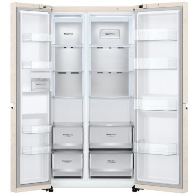 Холодильник LG SBS, 179x91х74, холод.відд.-414л, мороз.відд.-233л, 2дв., А+, NF, інв., диспл внутр., зона св-ті, бежевий