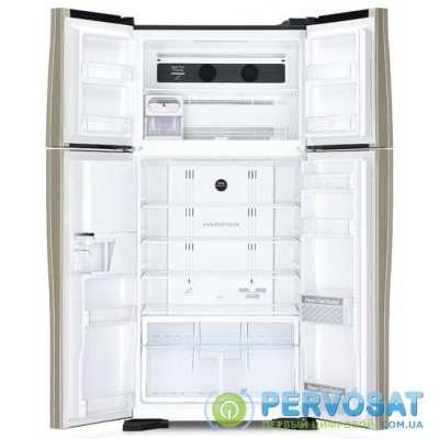 Холодильник с верхней мороз. HITACHI R-W720FPUC1XGBK, 184х75х91см, 4 дв., Х- 426л, М- 156л, A+, NF, Інвертор, Чорне скло