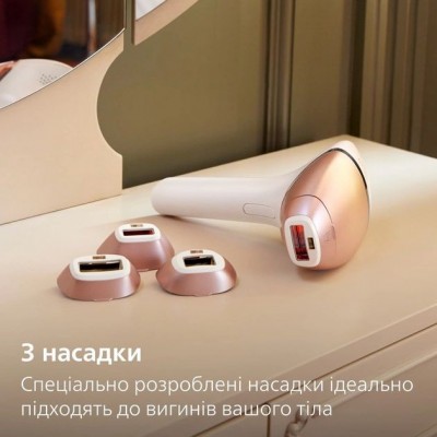 Фотоепілятор Philips Lumea IPL 9900 Series, акумуляторний , кіл-ть спалах.-450000, 2-4 см2, насадок-3, футляр, біло-золотий