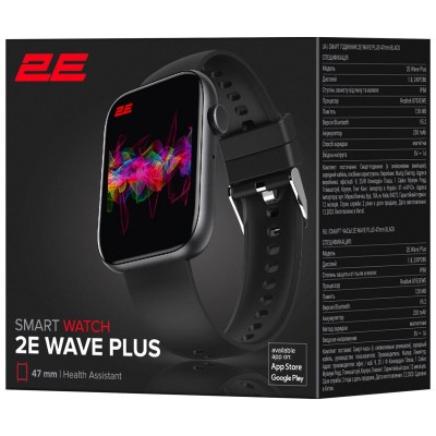 Смарт-годинник 2E Wave Plus 47мм, 1.8", 240x286, BT 5.3, Чорний Смарт-годинник 2E Wave Plus 47мм, 1.8", 240x286, BT 5.3, Чорний