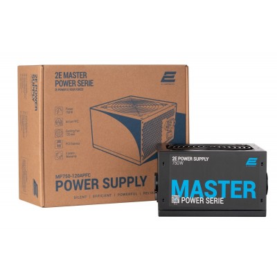 Блок живлення 2E MASTER POWER (750W), &gt;80%, 80+ White, 120mm, 1xMB 24pin(20+4), 1xCPU 8pin(4+4), 3xMolex, 5xSATA, 4xPCIe 8pin(6+2)