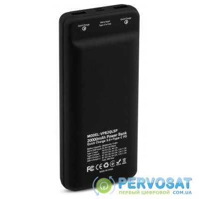 Батарея универсальная Vinga 20000 mAh QC3.0 Display soft touch black (VPB2QLSBK)