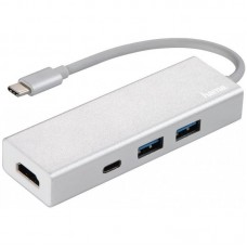 Хаб Hama USB-С > 2xUSB-A/USB-C/HDMI, aluminium, 0.15м, сріблястий Хаб Hama USB-С > 2xUSB-A/USB-C/HDMI, aluminium, 0.15м, сріблястий