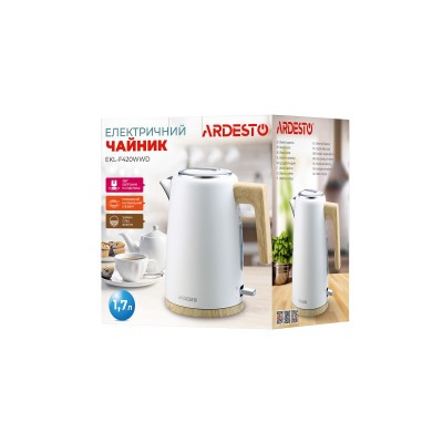 Електрочайник Ardesto EKL-F420WWD, 1.7л, метал, мат, Strix, білий