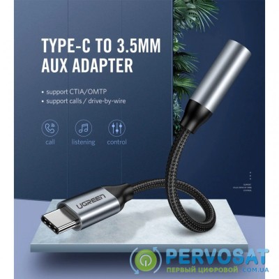Переходник Ugreen Type-C M to 3.5mm F Audio Adapter 10 сm AV142 (Gray) (30632)