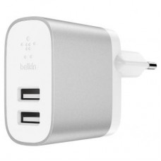Зарядний пристрій Belkin BOOST^CHARGE DUAL USB-24W/4.8A, Silver (F7U049VFSLV) Зарядний пристрій Belkin BOOST^CHARGE DUAL USB-24W/4.8A, Silver (F7U049VFSLV)