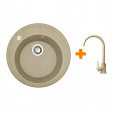 Набір кухонна Adamant Sun, штучний камінь, кругла, без крила, 510x200мм, чаша - 1, врізна, Сахара + змішувач Набір кухонна Adamant Sun, штучний камінь, кругла, без крила, 510x200мм, чаша - 1, врізна, Сахара + змішувач