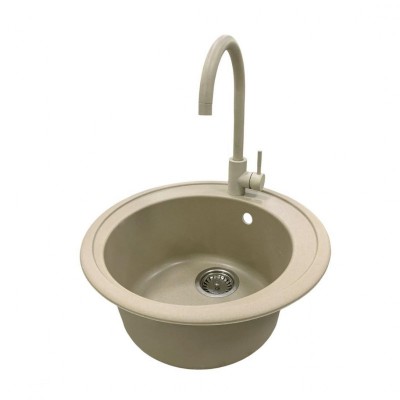Набір кухонна Adamant Sun, штучний камінь, кругла, без крила, 510x200мм, чаша - 1, врізна, Сахара + змішувач Набір кухонна Adamant Sun, штучний камінь, кругла, без крила, 510x200мм, чаша - 1, врізна, Сахара + змішувач