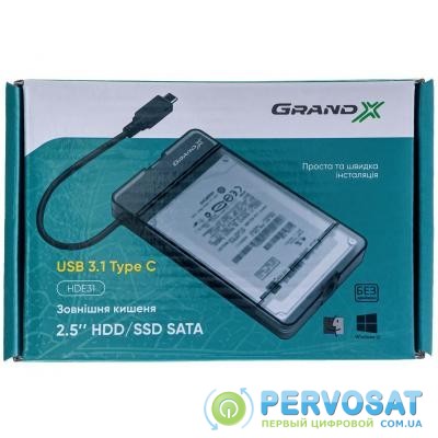 Карман внешний Grand-X HDD 2,5" USB 3.1 Type-C (HDE31)