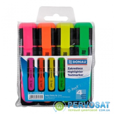Маркер Donau highlighter pen "D-Text", chisel tip, SET 4 colors (7358904PL-99)