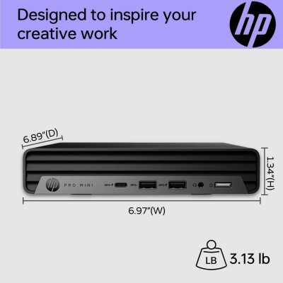 Комп'ютер персональний неттоп HP Pro 400-G9 Mini, Intel i3-13100T, 8GB, F512GB, UMA, WiFi, кл+м, 3р, DOS