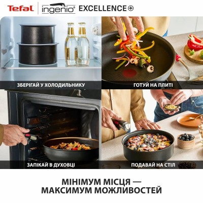 Набір посуду Tefal Ingenio Excellence+, 3 предмети, алюміній, нержавіюча сталь, бакеліт, чорний Набір посуду Tefal Ingenio Excellence+, 3 предмети, алюміній, нержавіюча сталь, бакеліт, чорний