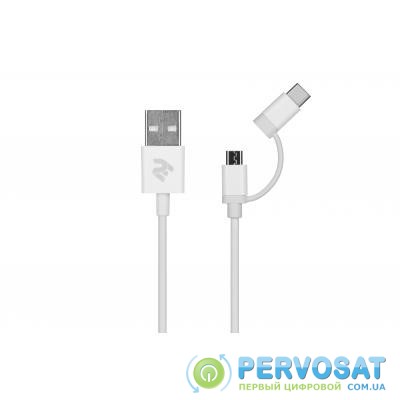 Дата кабель USB 2.0 AM to Micro 5P + Type-C 1.0m 5V/2.4A, White 2E (2E-CCMTAB-WT)