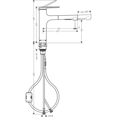 Змішувач для кухні Hansgrohe Zesis M33, довж.виливу - 231мм, витяжний, 1важіль, KM160, хром