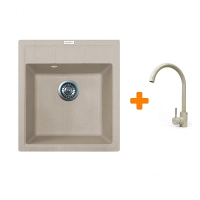 Набір кухонна Adamant Brick, штучний камінь, квадрат, без крила, 460x515x200мм, чаша - 1, врізна, Avena + змішувач