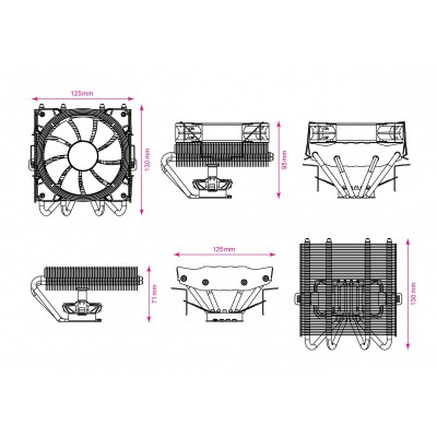 Процесорний кулер 2E Gaming Air Cool AC120T4-RGB, LGA1700, 2011, 1366, 1200, 115X, 775, AM5, AM4, AM3, AM3+, AM2, AM2+, FM2, FM1, 4pin PWM, TDP 130W