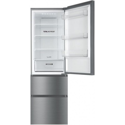 Холодильник Haier багатодверний, 190.5x59.5х65.7, холод.відд.-233л, мороз.відд.-114л, 3дв., А++, NF, інв., дисплей, зона нульова, сріблястий