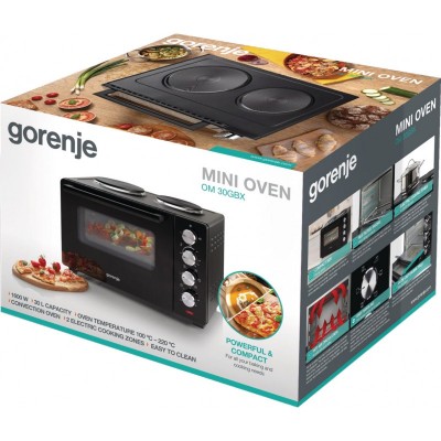 Міні піч Gorenje, 30л, 52x32х40.5см, 2 електричні конф., чорний