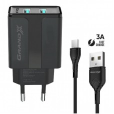 Зарядний пристрій Grand-X CH-15T 5V 2,1A USB Black + cable USB -> Type C, Cu, 4A, TPE (CH-15T) Зарядний пристрій Grand-X CH-15T 5V 2,1A USB Black + cable USB -> Type C, Cu, 4A, TPE (CH-15T)
