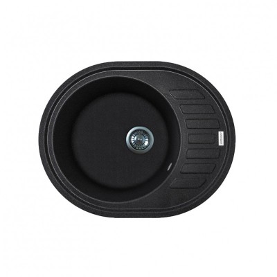 Мийка кухонна Adamant Ovum, штучний камінь, овальна, з крилом, 615х495х200мм, чаша - 1, врізна, чорний