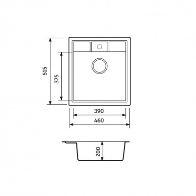Мийка кухонна Adamant Brick, штучний камінь, квадрат, без крила, 460x515x200мм, чаша - 1, врізна, чорний
