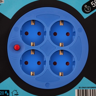 Подовжувач мережевий 2E REEL 50м, 4xТипF, 16A, чорно-синій Подовжувач мережевий 2E REEL 50м, 4xТипF, 16A, чорно-синій