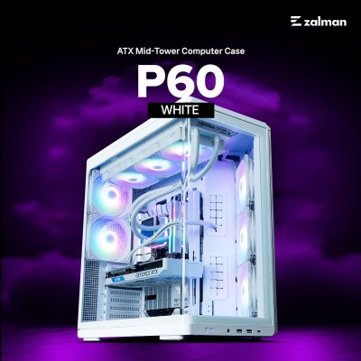 Корпус Zalman P60 без БЖ, 2xUSB3.0, 1x Type C, 3x120мм ARGB Reverse, 2x120мм ARGB, VGA 435мм, LCS ready, Curved Tempered Glass, Dual Chamber, ATX, білий Корпус Zalman P60 без БЖ, 2xUSB3.0, 1x Type C, 3x120мм ARGB Reverse, 2x120мм ARGB, VGA 435мм, LCS ready, Curved Tempered Glass, Dual Chamber, ATX, білий