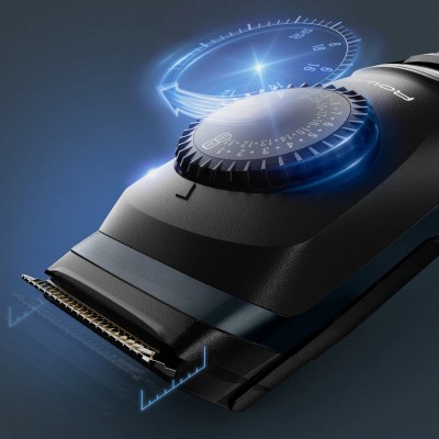 Тример Rowenta Virtuo, для бороди і вусів, мережа+акум., насадок-2, чохол, титан.напил., кейс для зберігання, чорно-синій