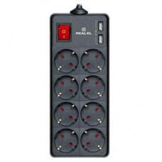 Мережевий фільтр живлення REAL-EL REAL-EL RS-8 PROTECT USB, 1.8m, black (EL122300019) Мережевий фільтр живлення REAL-EL REAL-EL RS-8 PROTECT USB, 1.8m, black (EL122300019)