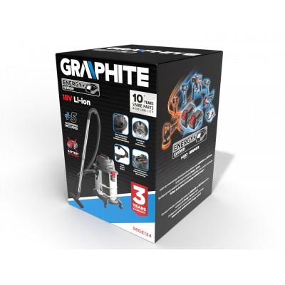 Пилосос професійний акумуляторний GRAPHITE Energy+ 18В, контейнер 20л, 4.03кг, без АКБ та ЗП