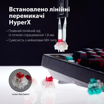 Клавіатура механічна HyperX Alloy Origins 2 65key, Red, USB-A, Hot-Swap, EN/UA, RGB, чорний