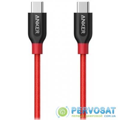 Дата кабель USB Type-C to Type-C 0.9m Powerline+ V3 Red Anker (A8187H91)