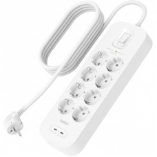 Подовжувач мережевий Belkin 2м, 8хТип, 16А, 2xUSB-С 18Вт, фільтр, білий Подовжувач мережевий Belkin 2м, 8хТип, 16А, 2xUSB-С 18Вт, фільтр, білий