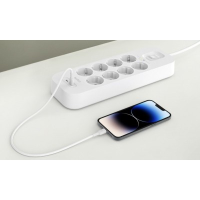 Подовжувач-фільтр мережевий Belkin 8хТип F, 3x1.5мм кв, 16А, USB-C/USB-C 30Вт, з захистом від перенапруги, 2м, білий