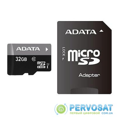 Карта памяти ADATA 32Gb microSDHC Ultra UHS-I +SD адаптер Class 10 (AUSDH32GUICL10-RA1)